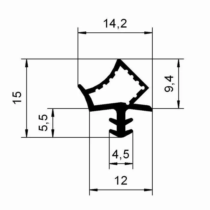 Holzzargendichtung für Haustüren | 4,5 mm Nutbreite | Farbe: schwarz