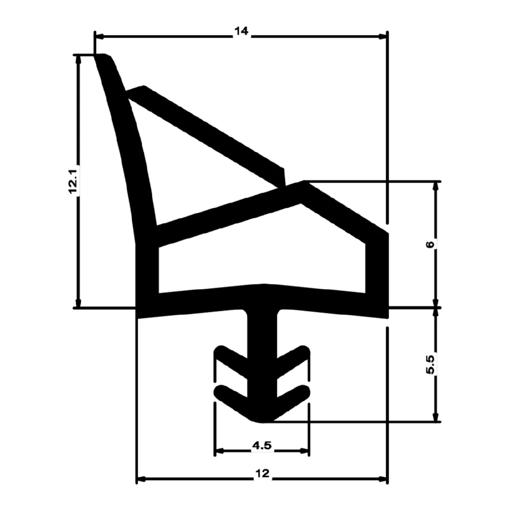 Holzzargendichtung für Zimmertüren | 12 mm Falzbreite | Farbe: schwarz