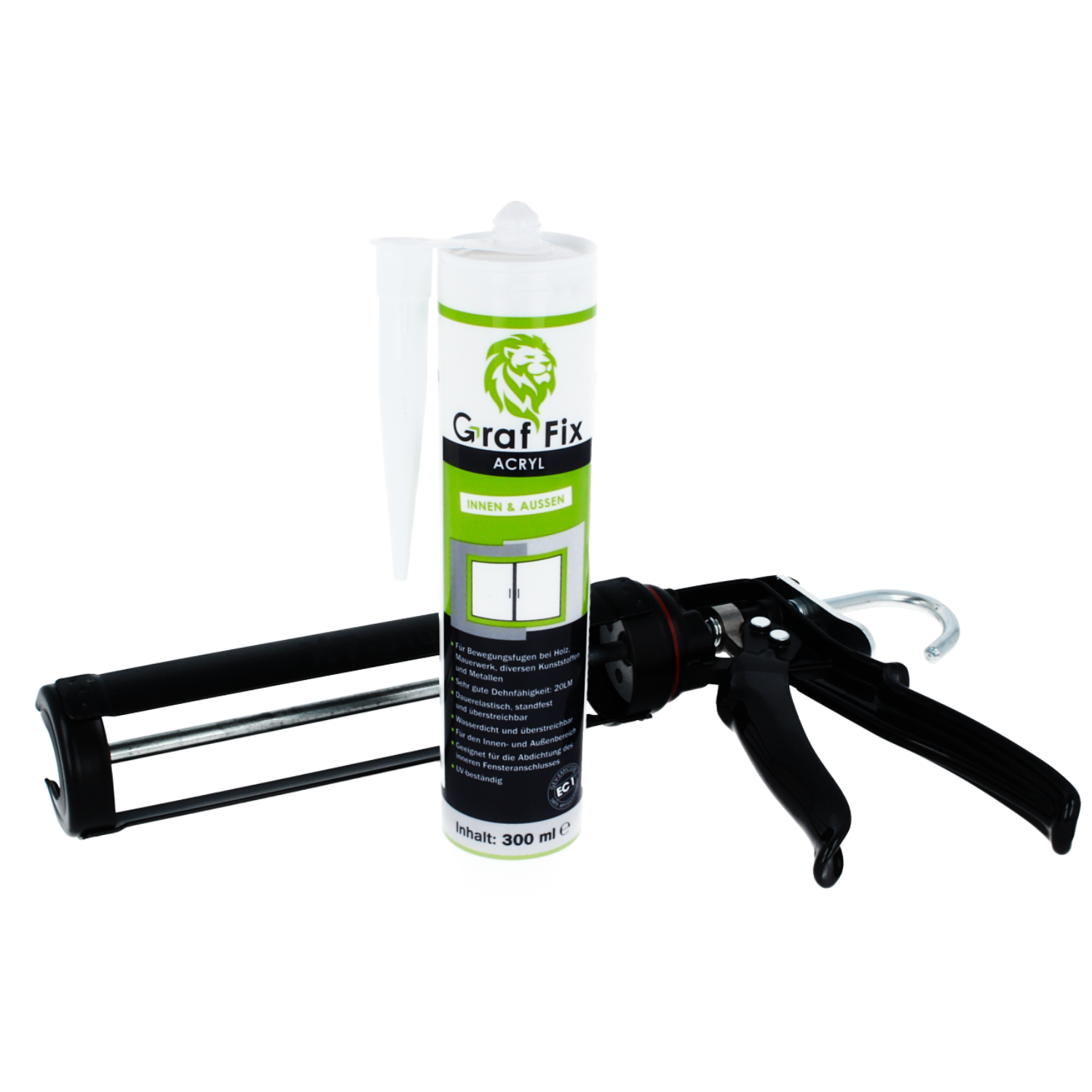 Kleber & Primer - Graf-Fix Bundle | 24x Acryl + Kartuschenpresse | Farbe: weiß