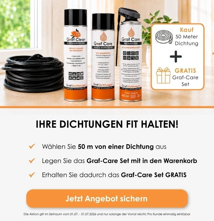 Aktion: 50 m Dichtung kaufen und Graf-Care Pflegeset gratis erhalten.