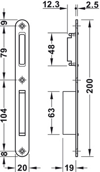Mechanische Schließung - Flachschließblech für Magnet-Einsteckschlösser | Länge: 200 mm