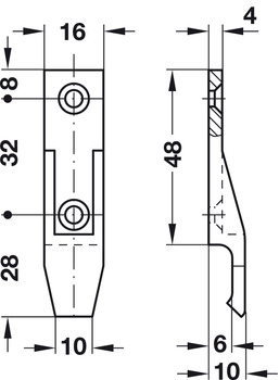 Verbinder & Bodenträger - Plattenteil von Häfele | Modell: Keku | Bohrabstand: 32 mm