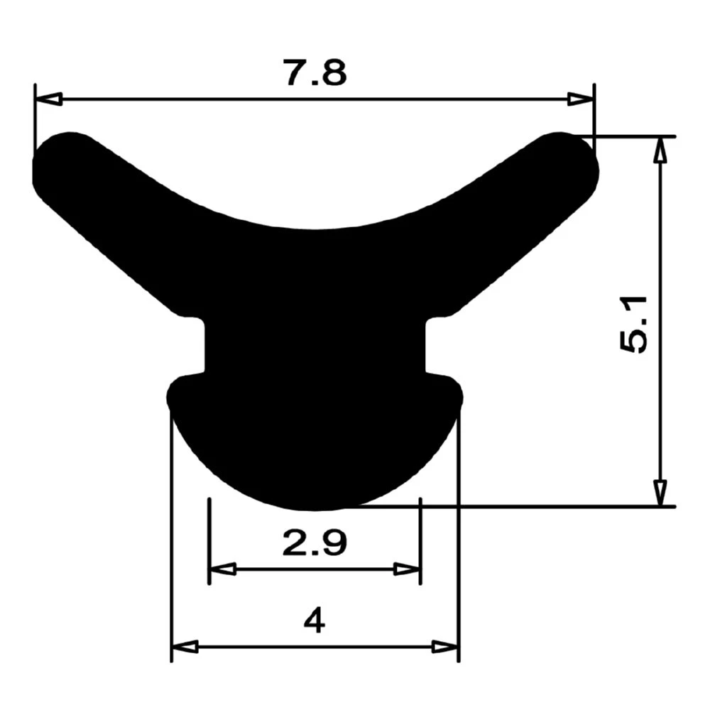 Anschlagdichtung mit Lippe und profiliertem Fuß | 5,5 mm Höhe | Farbe: schwarz