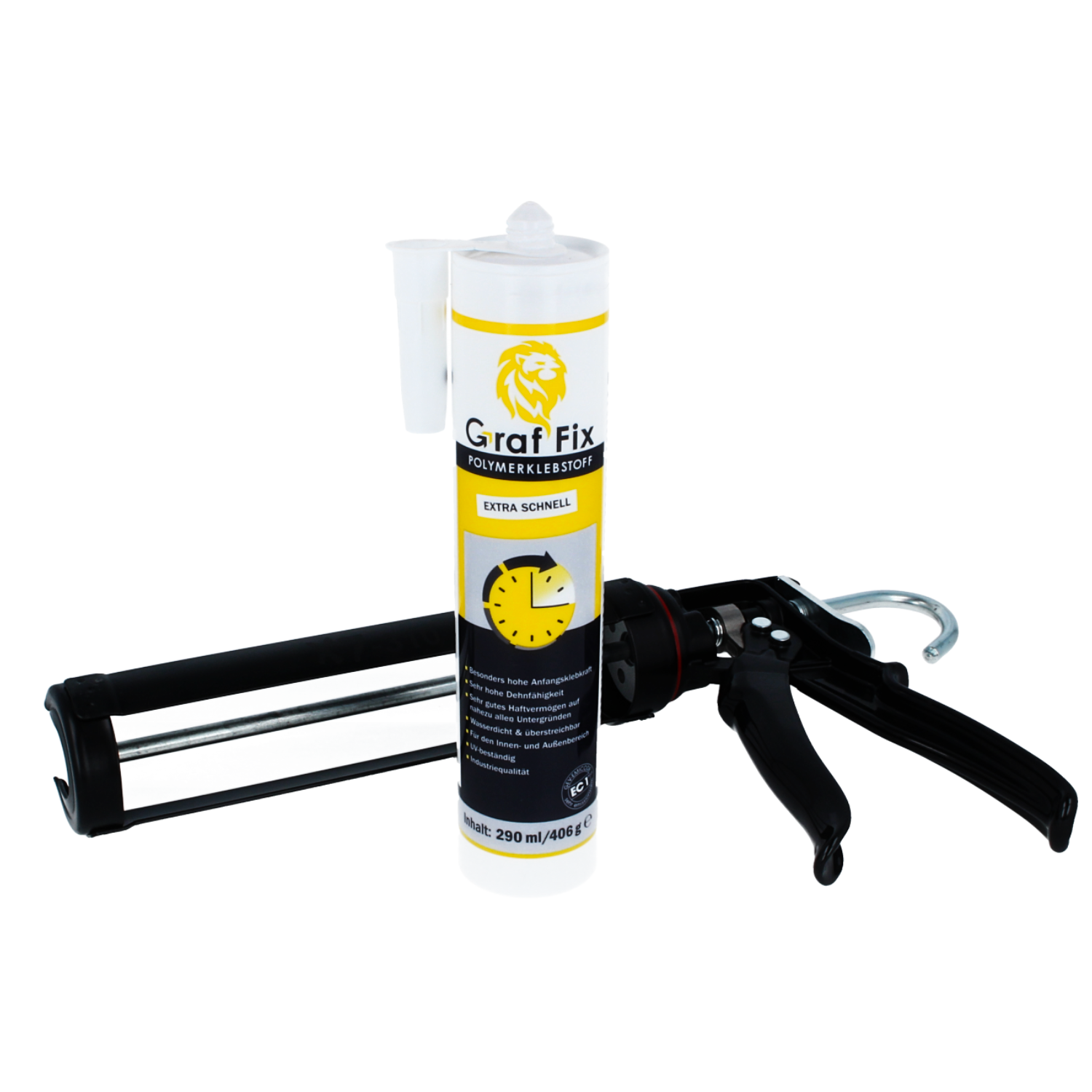 Kleber & Primer - Graf-Fix Bundle | 24x Polymerklebstoff + Kartuschenpresse | Farbe: weiß