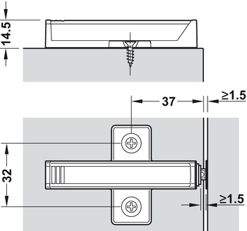 Zubehör Möbeltüren - Blum Kreuzmontageplatte für Druckschnäpper | Tip-On Langversion | Farbe: platingrau