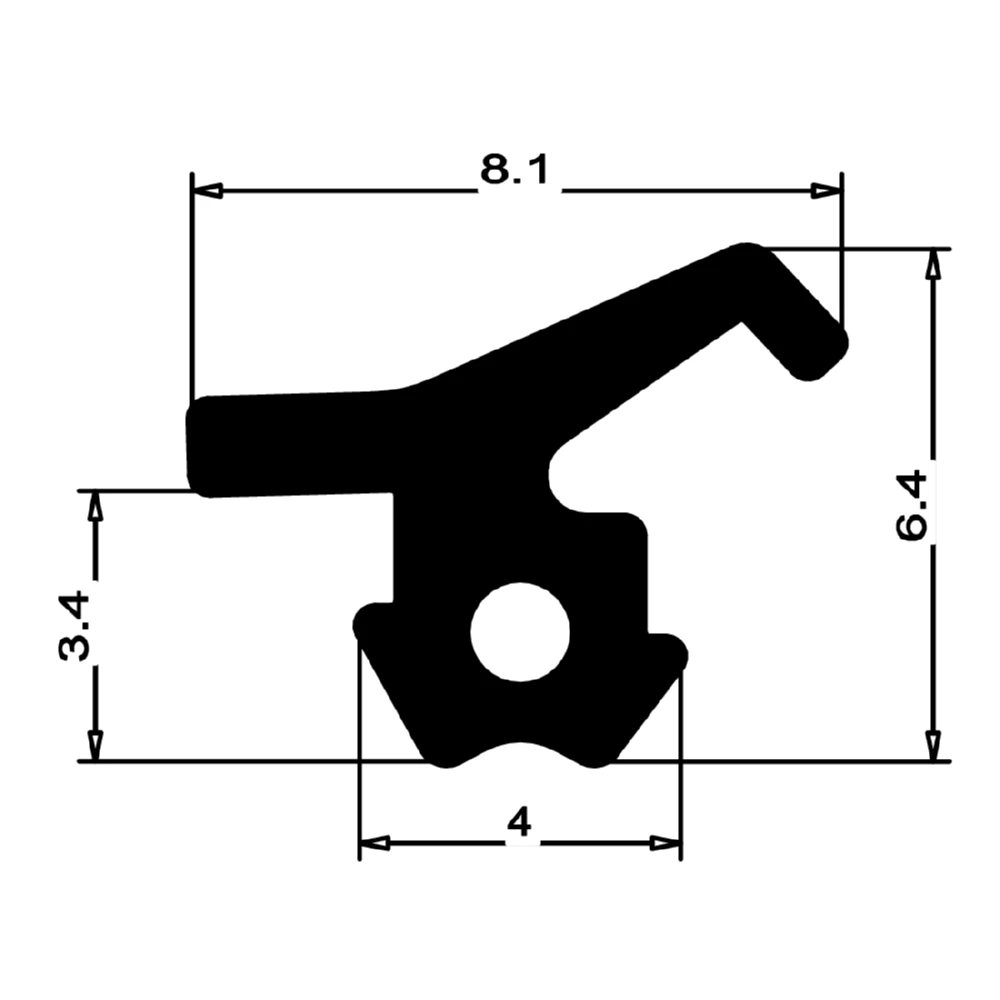 Anschlagdichtung mit Lippe und profiliertem Fuß | 6,4 mm Höhe | Farbe: schwarz