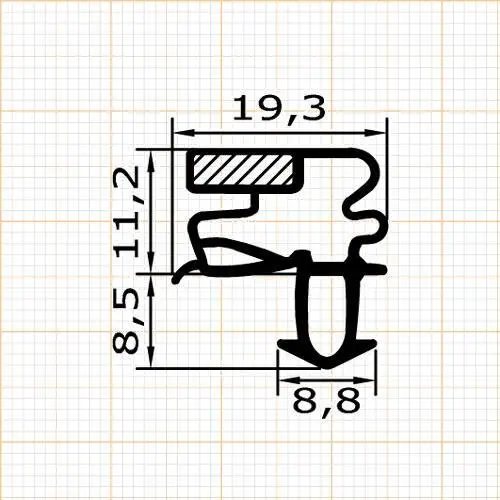 Kühlschrankdichtungen - Kühlschrankdichtungsrahmen | Höhe: 19,7 mm | Farbe: grau