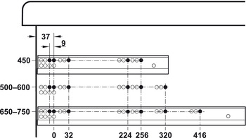 Schubkästen - Unterflurführung | Schubkastenführung: Blumotion S | Nennlänge: 580 mm