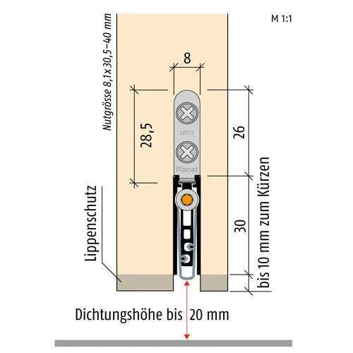 Planet US Absenkdichtung | Länge: 710 mm 