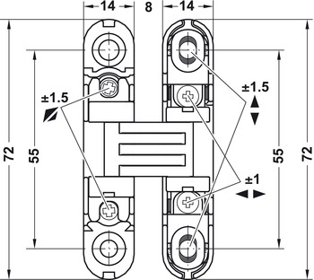 Scharniere - Scharnier für Holzdicken ab 18 mm | Montage: zum Schrauben | Farbe: verchromt matt