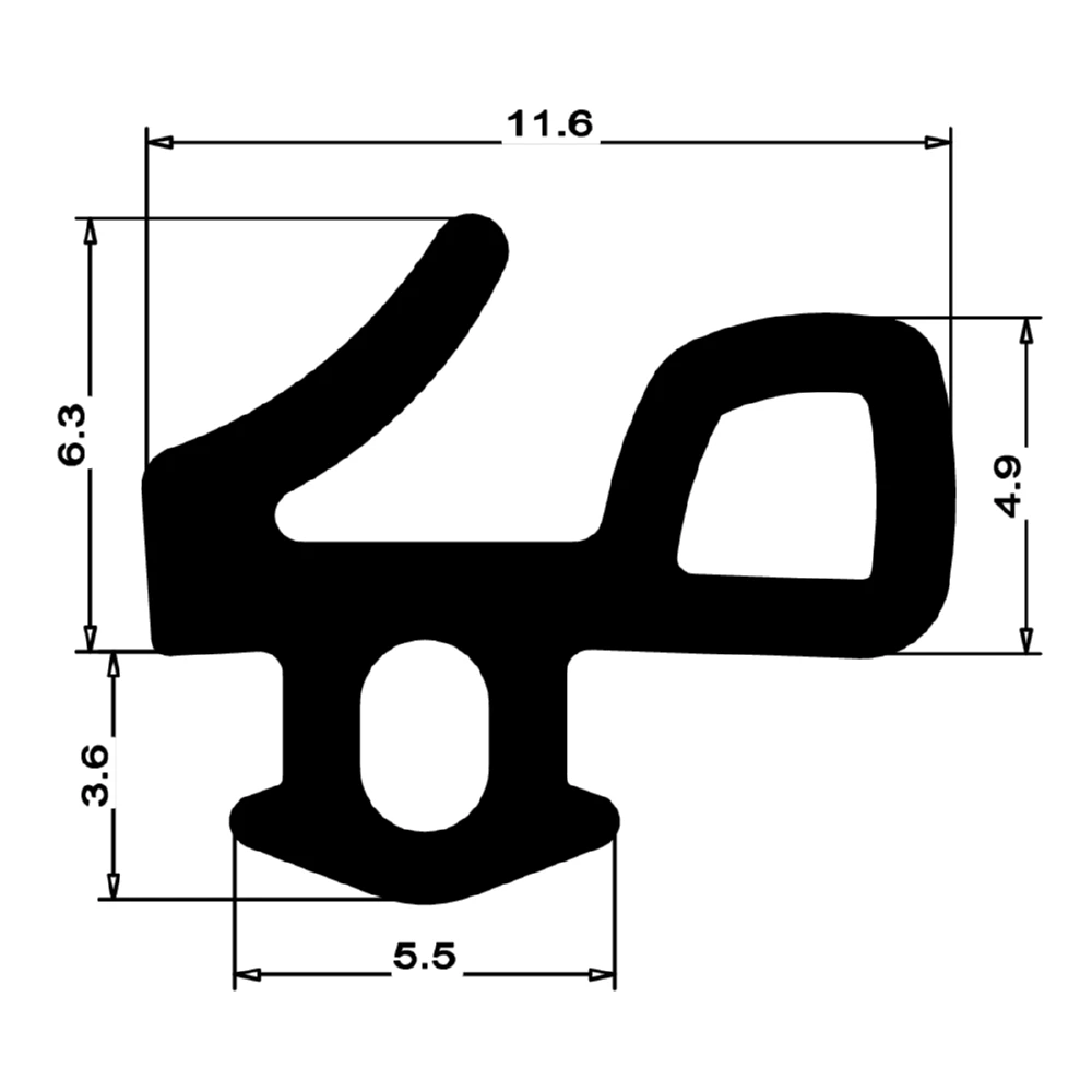 Anschlagdichtung mit Lippe und profiliertem Fuß | 11 mm Höhe | Farbe: schwarz
