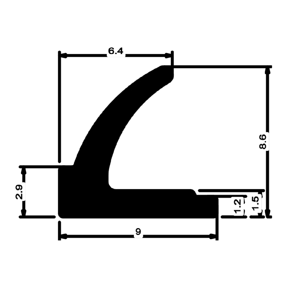 Anschlagdichtung mit Lippe und glattem Fuß | 9 mm Höhe | Farbe: schwarz