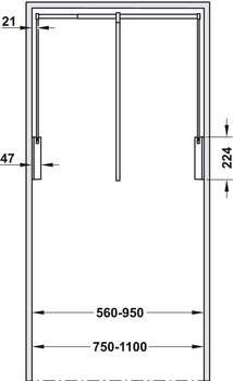 Garderobenlift  für Schränke | Ausführung: mit integrierter Dämpfung  | Breite: 750 - 1100 mm