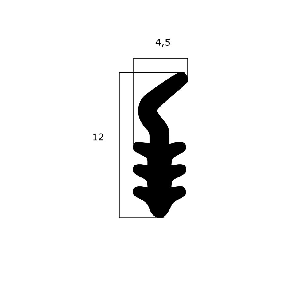 Lippendichtungen - Anschlagdichtung mit Lippe und profiliertem Fuß | 12 mm Höhe | Farbe: schwarz 
