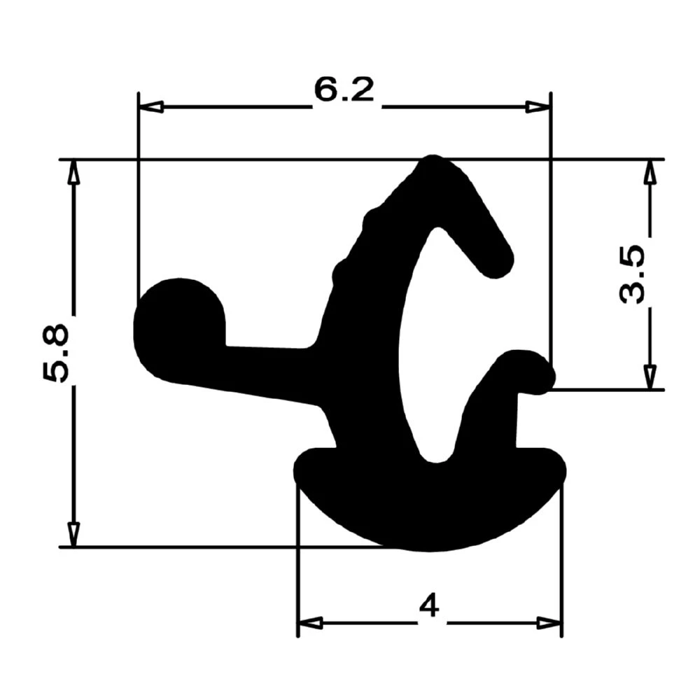 Anschlagdichtung mit Lippe und profiliertem Fuß | 7 mm Höhe | Farbe: schwarz