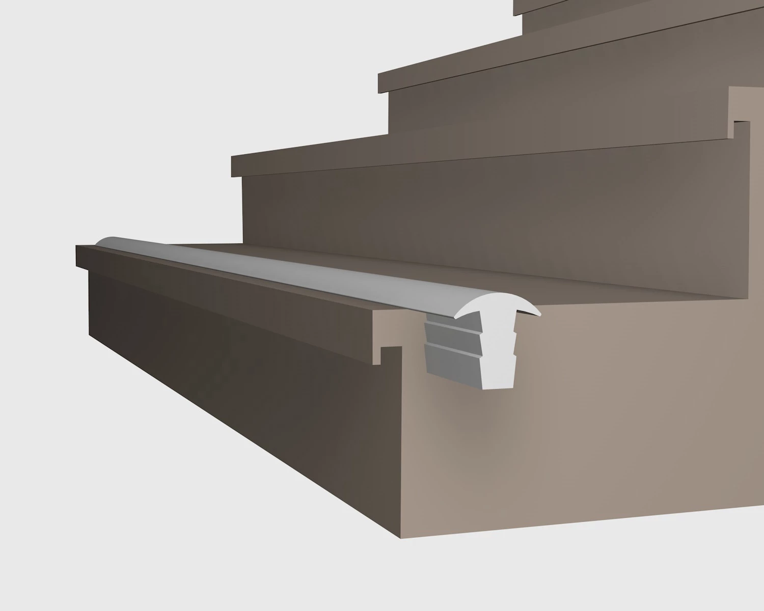 graues Treppenstufenprofil in  der Treppenstufe eingenutet