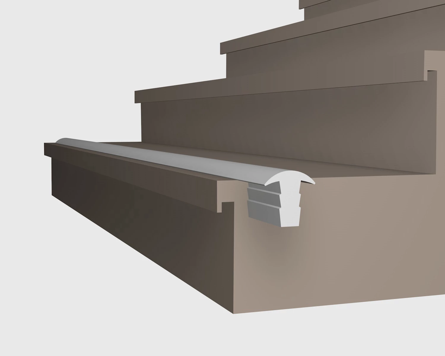 Treppenstufenprofil graues Treppenstufenprofil in  der Treppenstufe eingenutet
