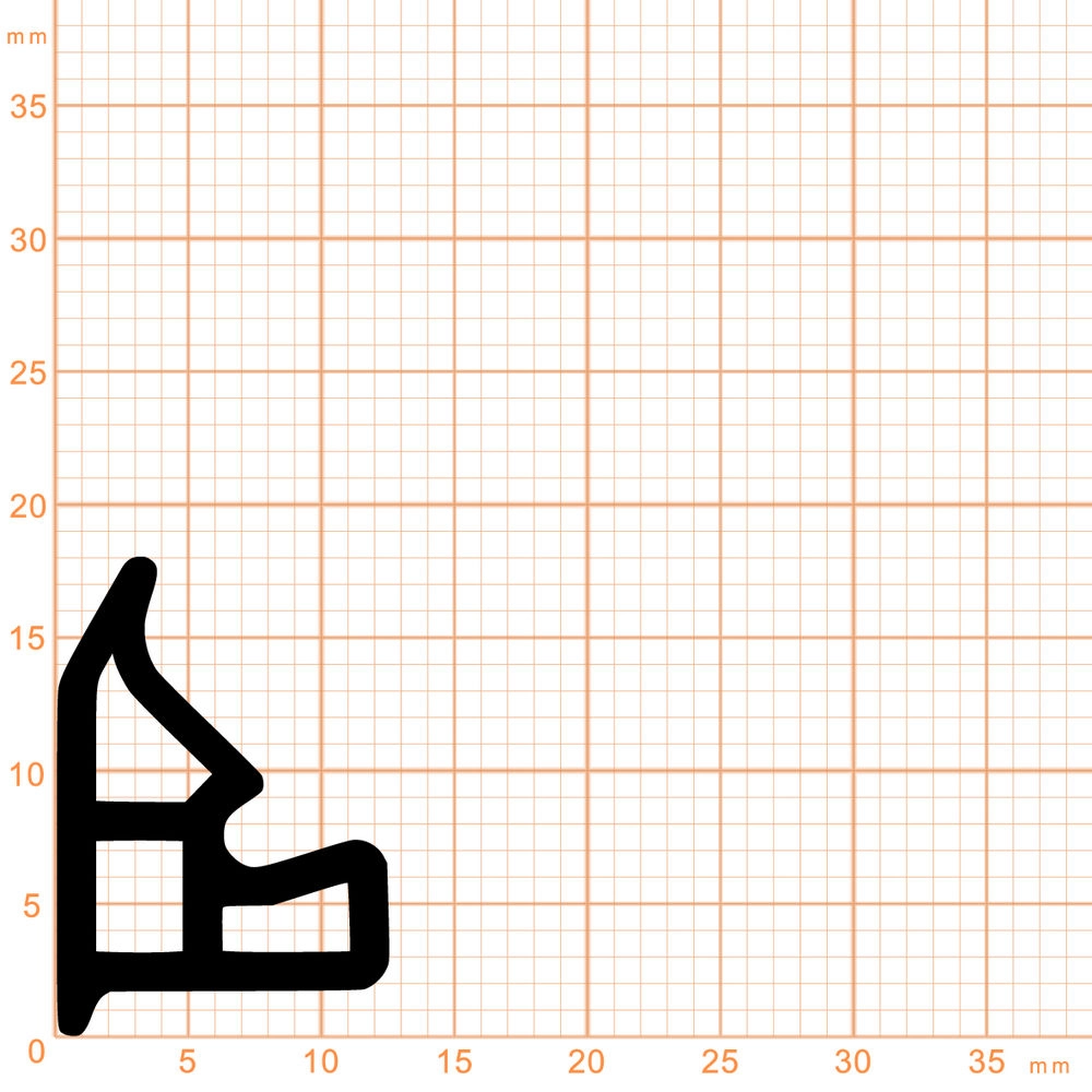 Türrahmen Dichtung - Stahlzargendichtung mit senkrechter Nut | 12,5 mm Breite | Farbe: schwarz