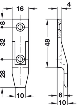Verbinder & Bodenträger - Plattenteil von Häfele | Modell: Keku EH | Bohrabstand: 32 mm