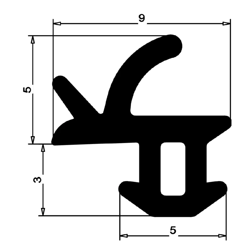 Anschlagdichtung mit Lippe und profiliertem Fuß | 10 mm Höhe | Farbe: schwarz