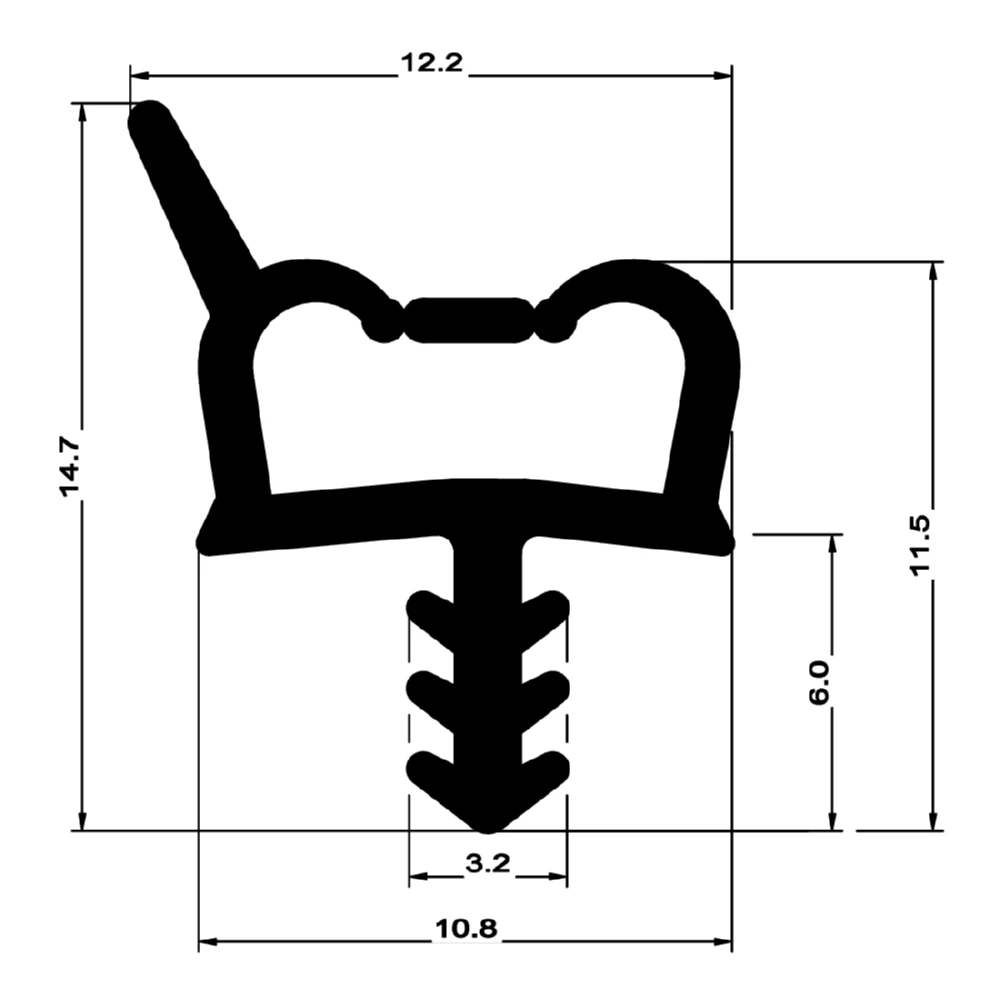 Holzzargendichtung für Haustüren | 12 mm Falzbreite | Farbe: schwarz