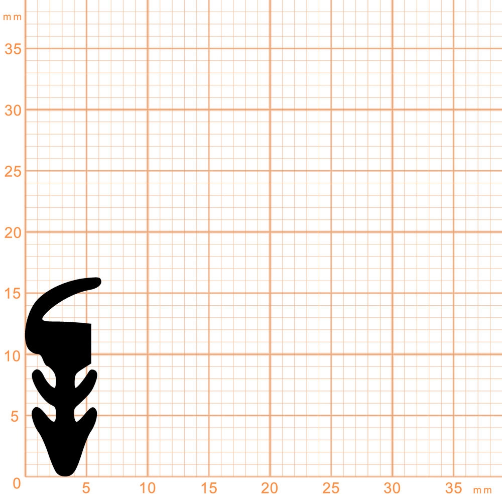 Lippendichtungen - Anschlagdichtung mit Lippe und profiliertem Fuß | 16 mm Höhe | Farbe: schwarz
