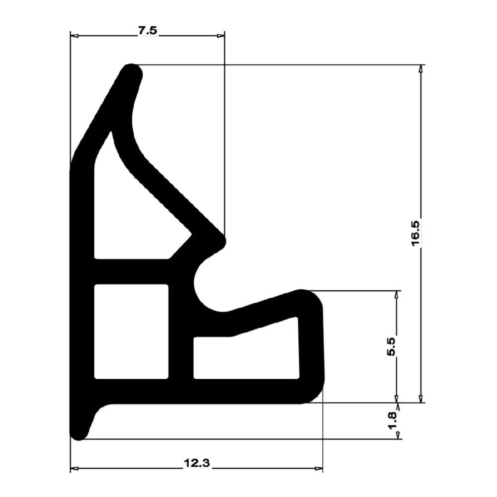 Stahlzargendichtung mit senkrechter Nut | 12,5 mm Breite | Farbe: schwarz