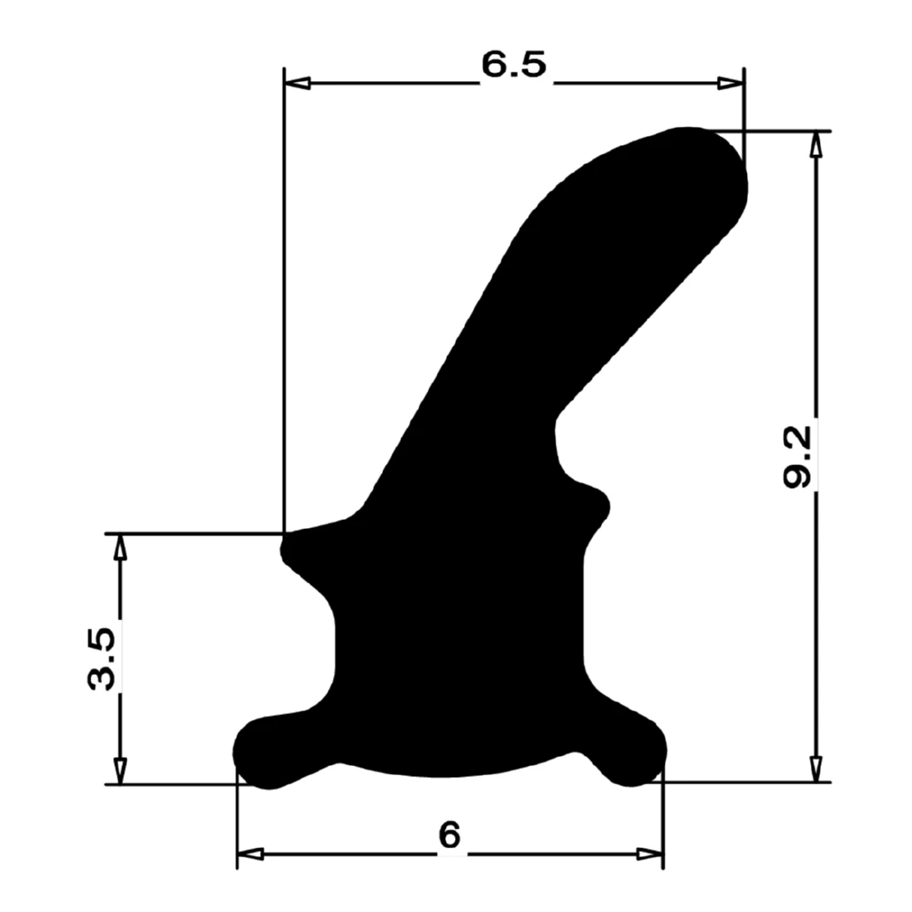 Anschlagdichtung mit Lippe und profiliertem Fuß | 10 mm Höhe | Farbe: schwarz