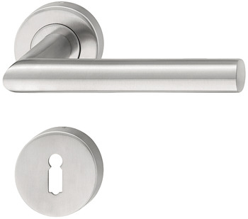 Türdrücker-Garnitur mit Buntbart | Modell: G-Form | Farbe: silber