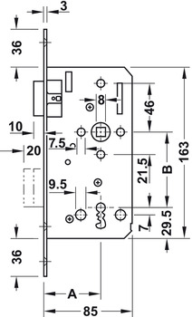 Magnet-Einsteckschloss für Drehtüren | Schloss: Buntbart | Dornmaß: 55 mm