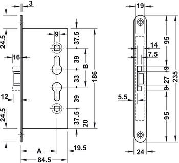 Mechanische Schließung - Fallenriegel-Einsteckschloss für Feuerschutzabschlusstüren | Dornmaß: 65 mm