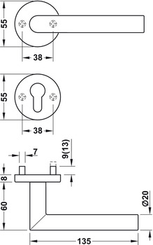 Türdrücker-Garnitur für WC/Badezimmer | Modell: Startec PDH3103 | Ausführung: DIN links und rechts