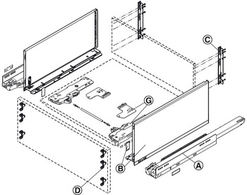 Schubkästen - Schubkasten-Garnitur für Legrabox | Ausführung: Korpusschiene Blumotion S | Zargenhöhe: 240 mm