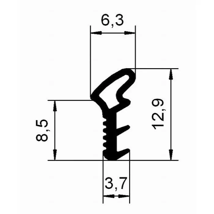 Stahlzargendichtung für Stahlprofile | 6,3 mm Breite | Farbe: schwarz