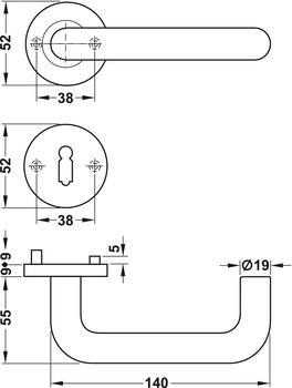 Türdrücker-Garnitur für WC/Badezimmer | Modell: U-Form | Farbe: silber