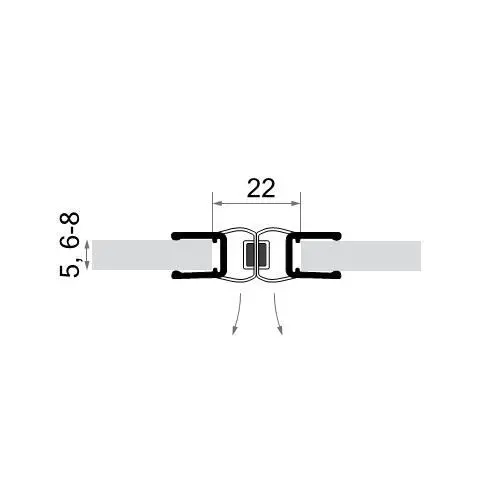 Senkrecht - Dusch-Magnetprofil fluchtend 180 °| 6 - 8 mm Glasstärke | Farbe: transparent