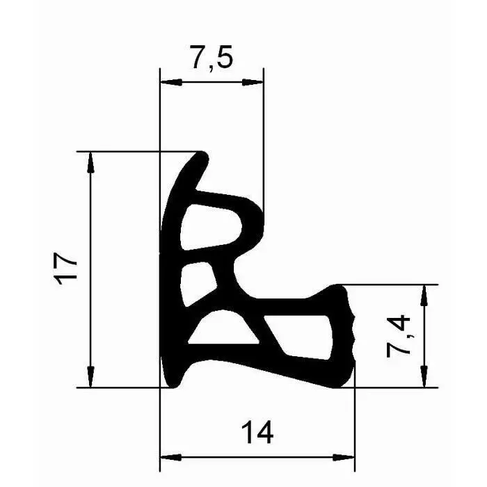 Stahlzargendichtung für seitliche Nut | 14 mm Breite | Farbe: weiß