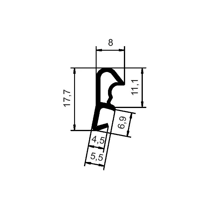 Flügelfalzdichtung für Holzelemente | 11,1 mm Falzhöhe | Farbe: schwarz