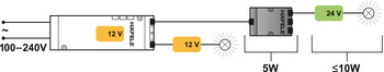 Beleuchtung - Konverter für Häfele Loox | Anschluss: 24-V-Verbrauchern an 12-V-Netzteil | Kabellänge: 200 mm