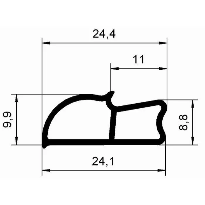 Stahlzargendichtung für seitliche Nut | 24,4 mm Breite | Farbe: grau