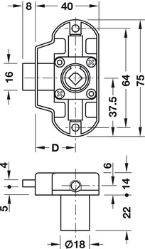 Schließsysteme - Drehstangen-Schloss | Komplettset Piccolo-Nova | Dornmaß: 25 mm