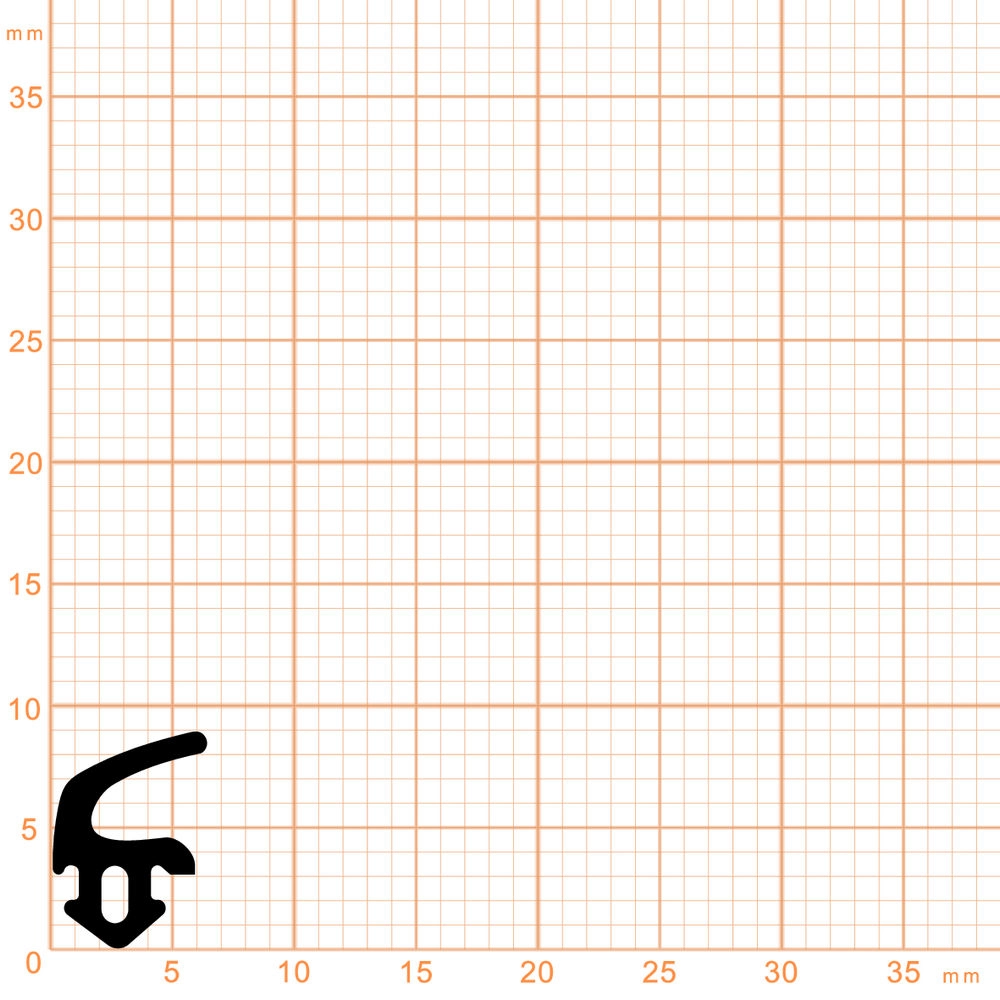 Lippendichtungen - Anschlagdichtung mit Lippe und profiliertem Fuß | 9 mm Höhe | Farbe: schwarz 