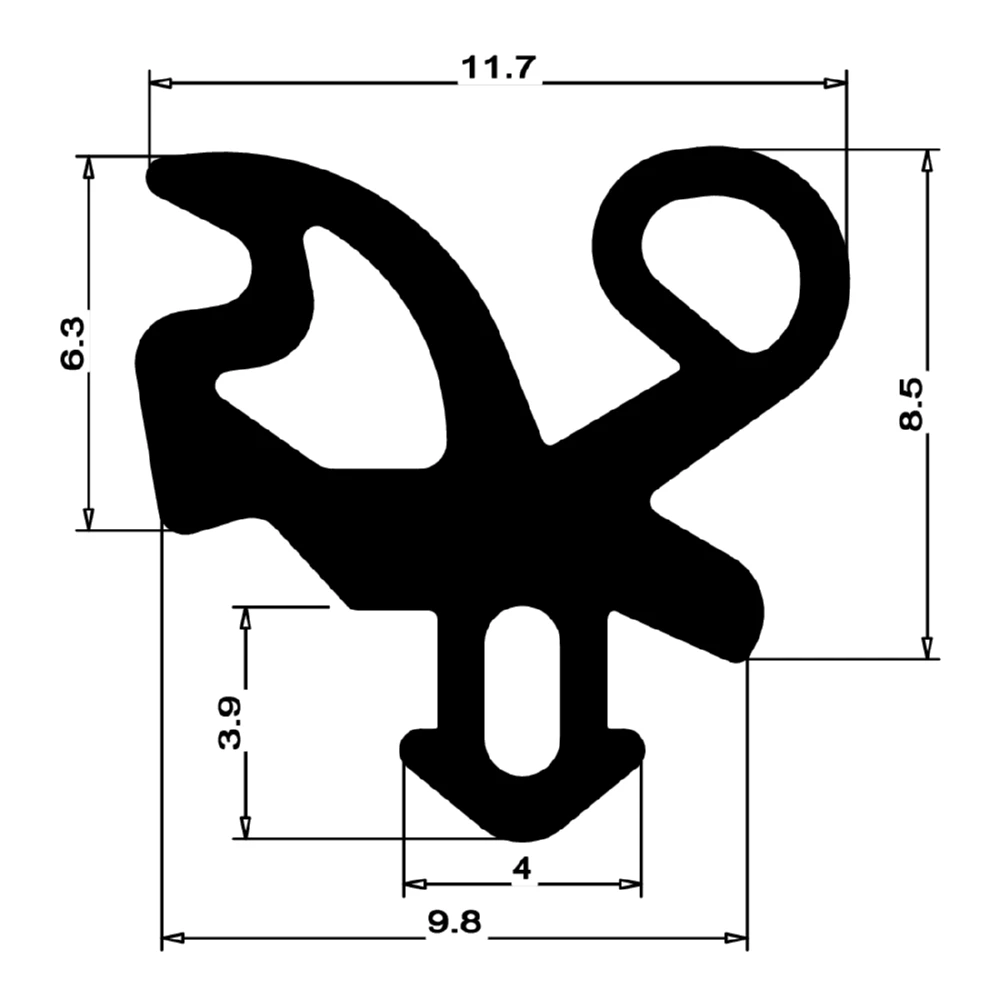 Anschlagdichtung mit Schlauch | 12 mm Höhe | Farbe: schwarz