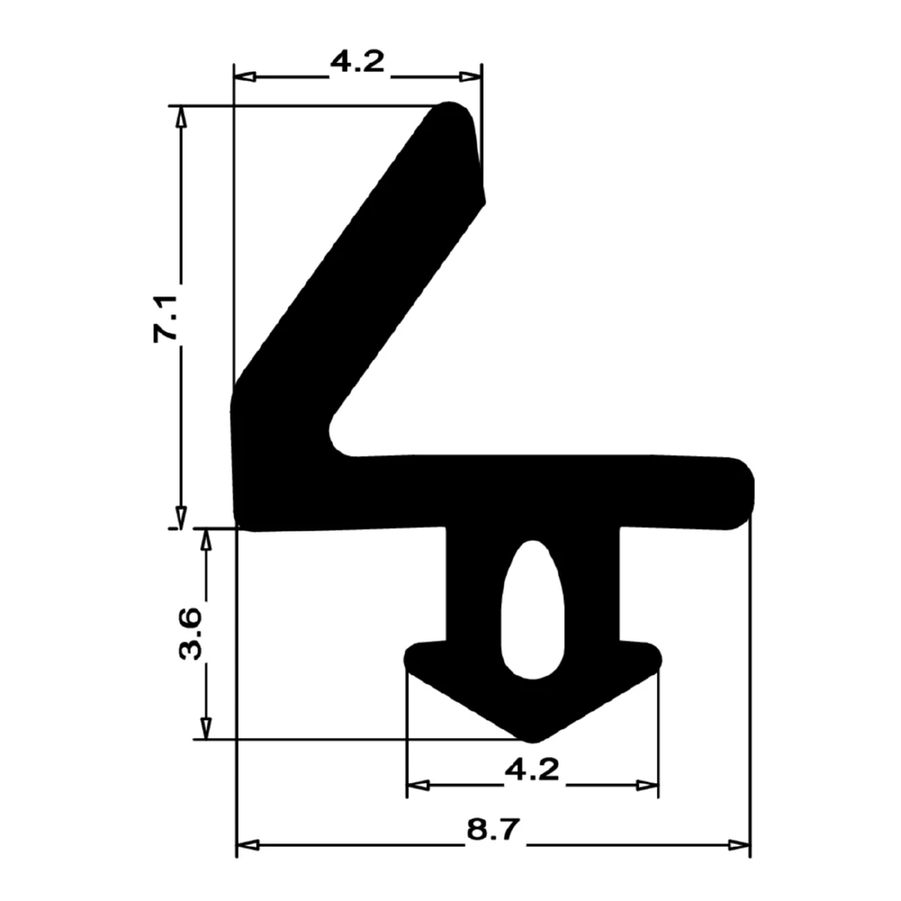 Anschlagdichtung mit Lippe und profiliertem Fuß | 11,5 mm Höhe | Farbe: schwarz