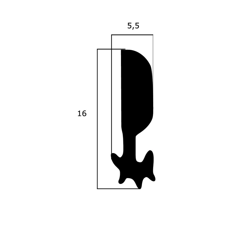Türrahmen Dichtung - Anschlagdichtung für seitlichen Anschlag | 16 mm Höhe | Farbe: schwarz 