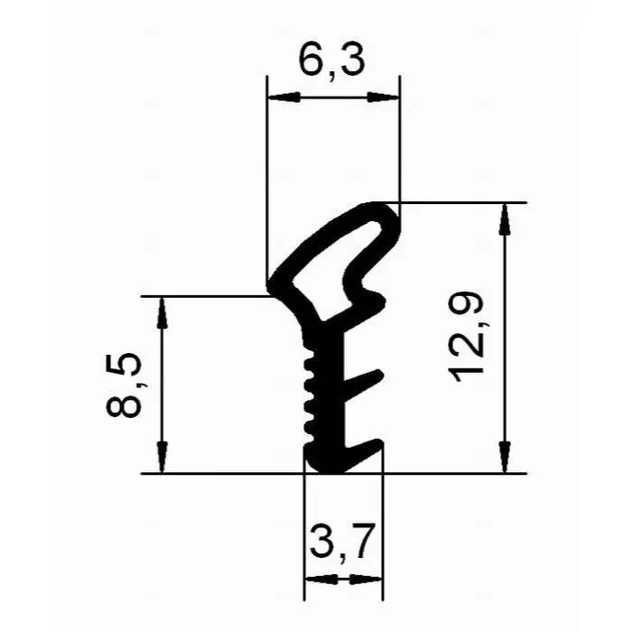 Türrahmen Dichtung - Stahlzargendichtung für Stahlprofile | 6,3 mm Breite | Farbe: schwarz