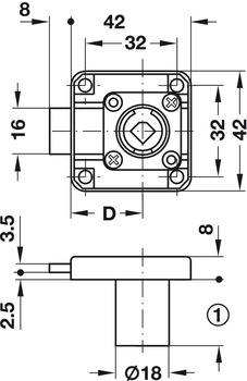 Aufschraub-Riegelschloss von Häfele Symo | Zylindergehäuselänge: 22 mm