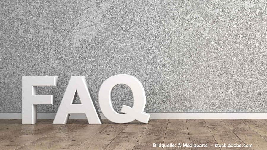 FAQ große weiße Buchstaben die FAQ bilden