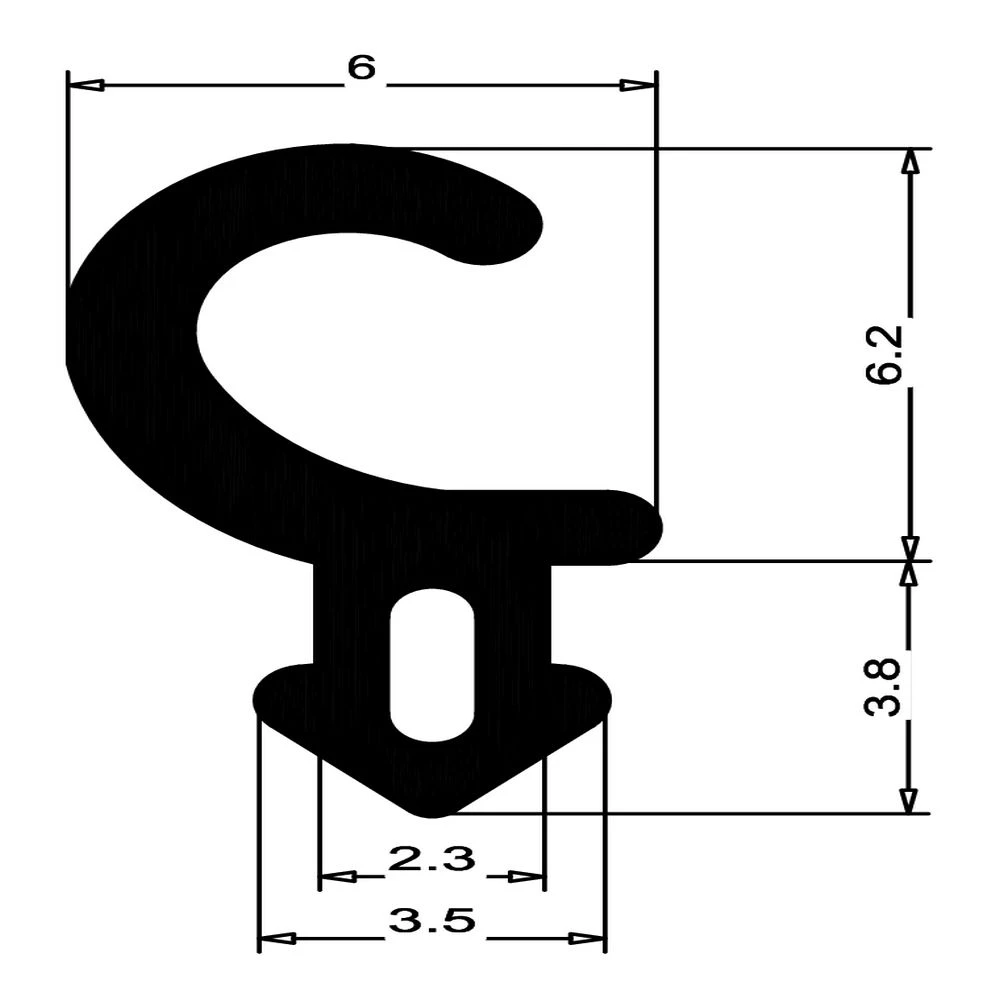 Anschlagdichtung mit Lippe und profiliertem Fuß | 12 mm Höhe | Farbe: schwarz