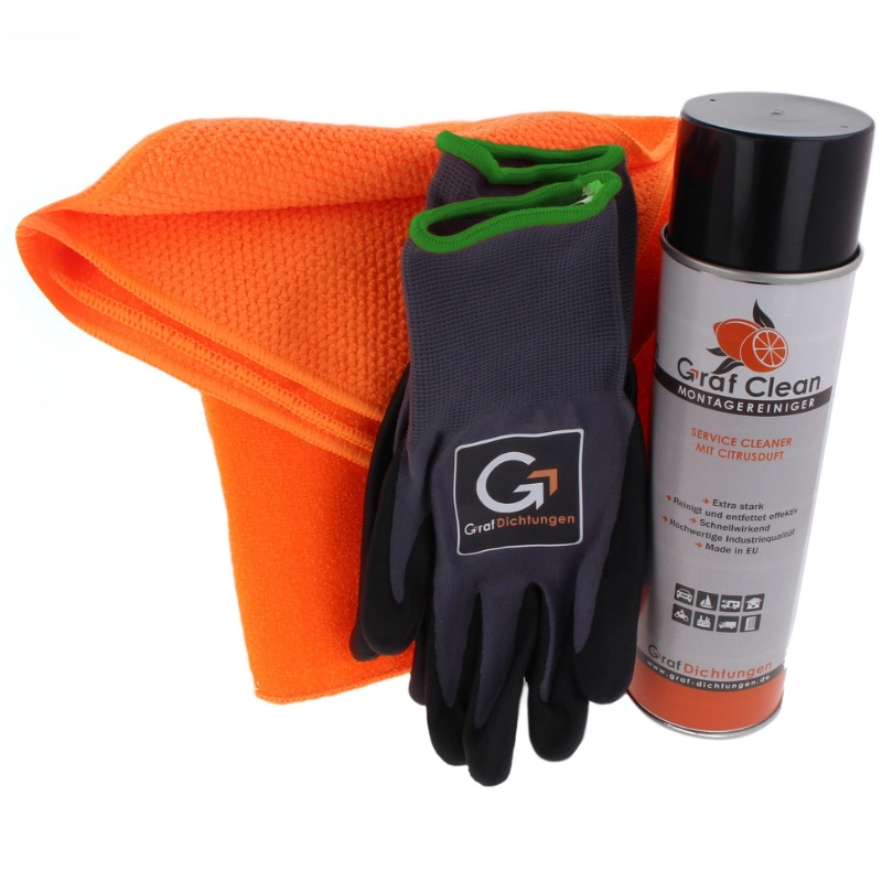 Profi-Reinigungsset | mit Mikrofasertuch (x2), Reinigerspray & Handschuhen 10/XL